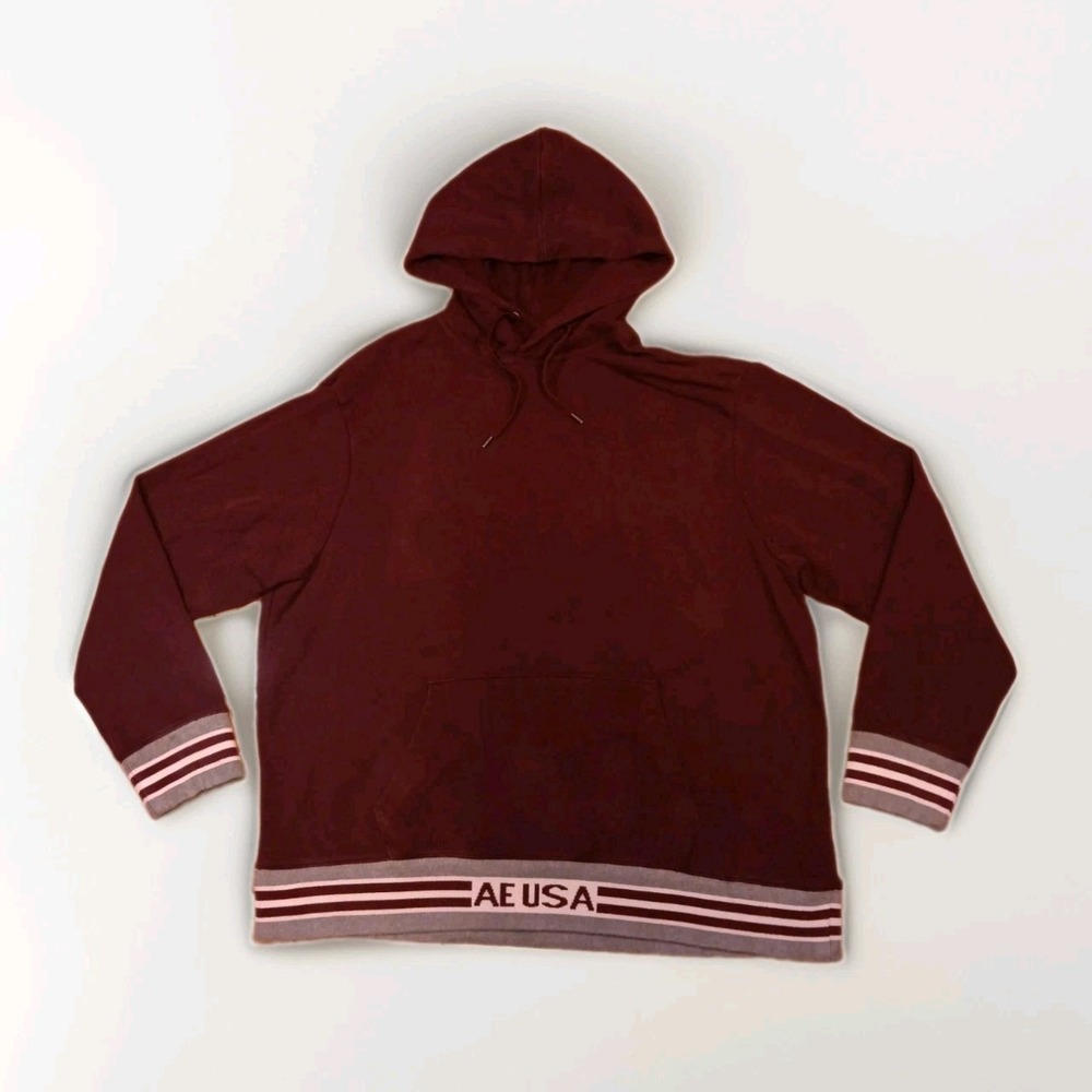 American Eagle Hoodie Mens XXL Maroon Cotton Heavyweight Pullover USA Y2K Preppy